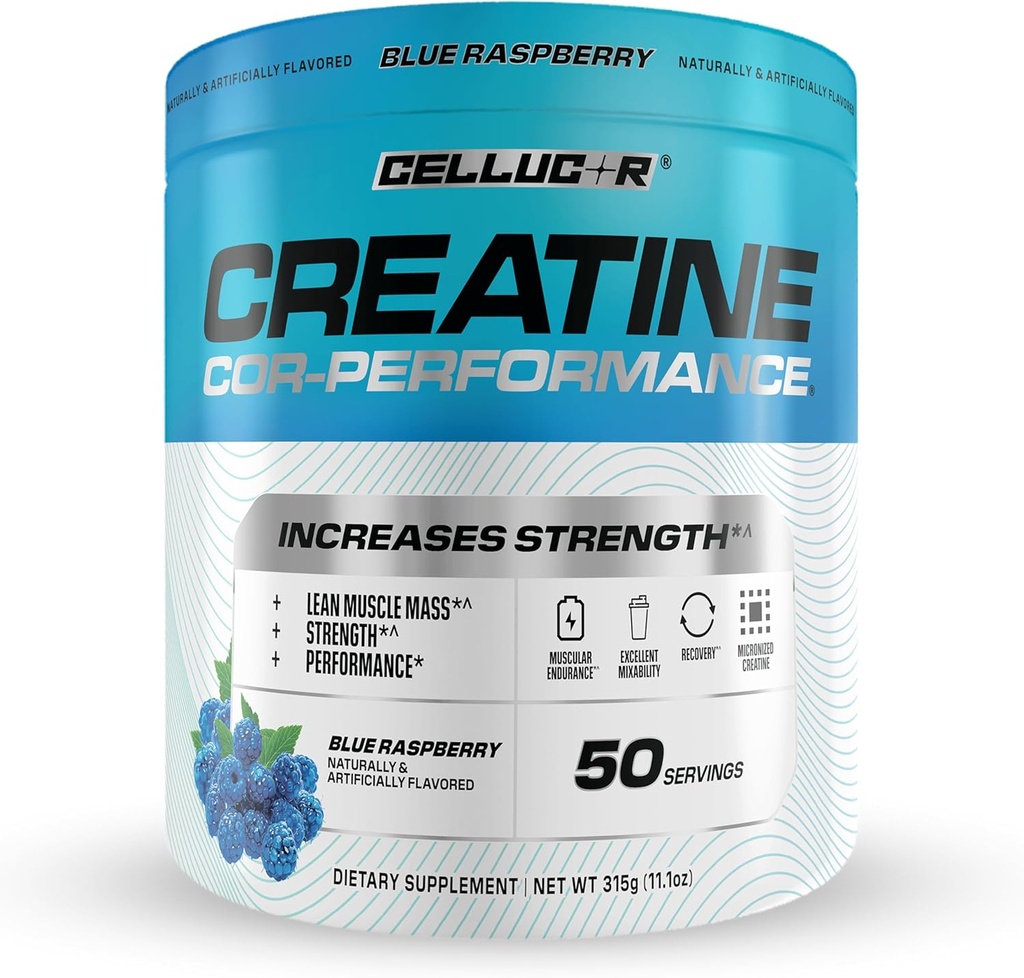 Cellucor Creatin Powder, Blå Raspberry Flavor - Øger styrke, Lean Muscle Mass & Endurance, Mikroniseret Creatin til hurtig absorption, 5g Creatin per Servering, 50 Servering