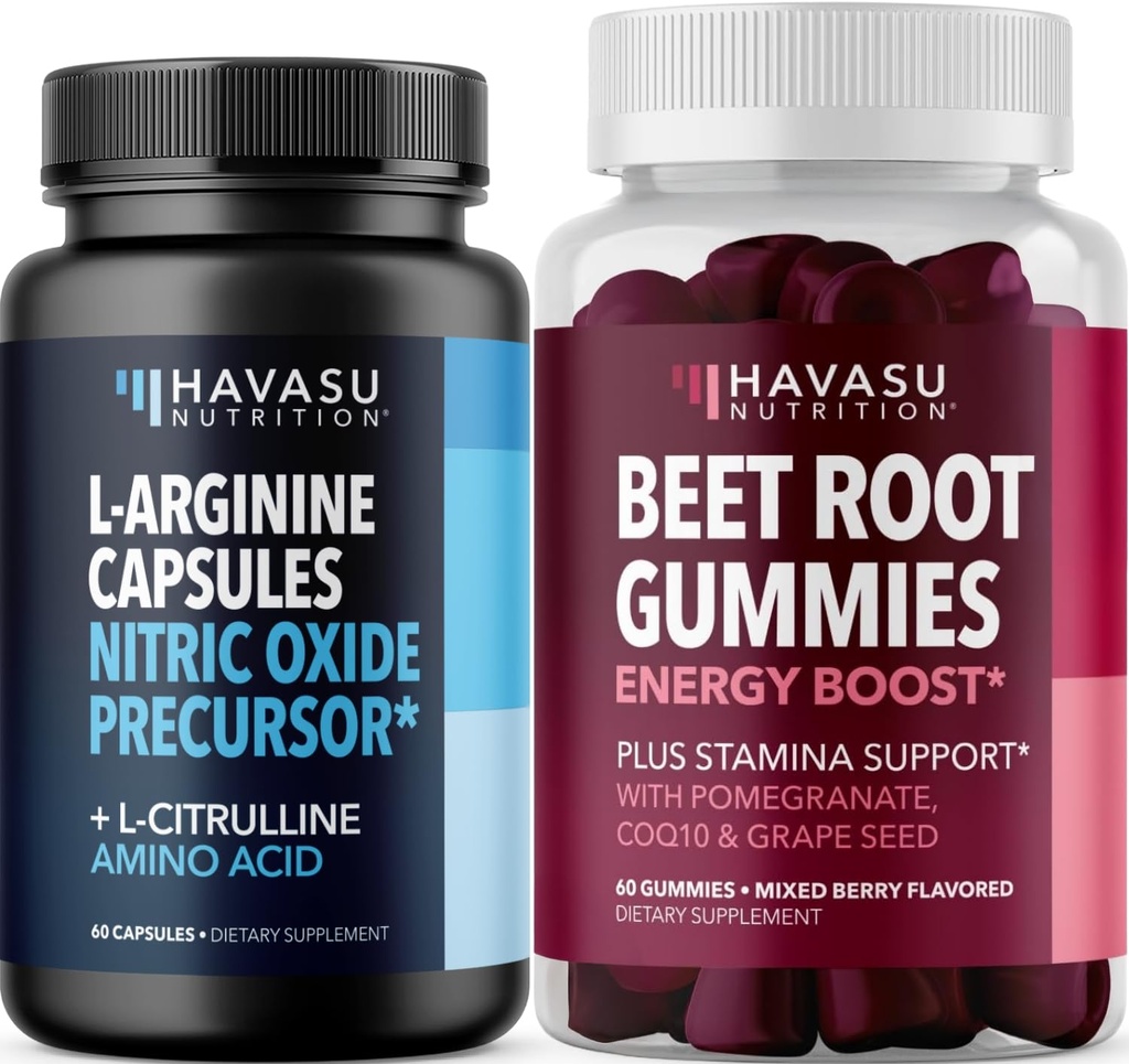 HAVASU NUTRITION Beet Root Gummies with CoQ10 (30 Servings) & Saw Palmetto 500mg L-Arginine 500mg Complex (30 Servings)