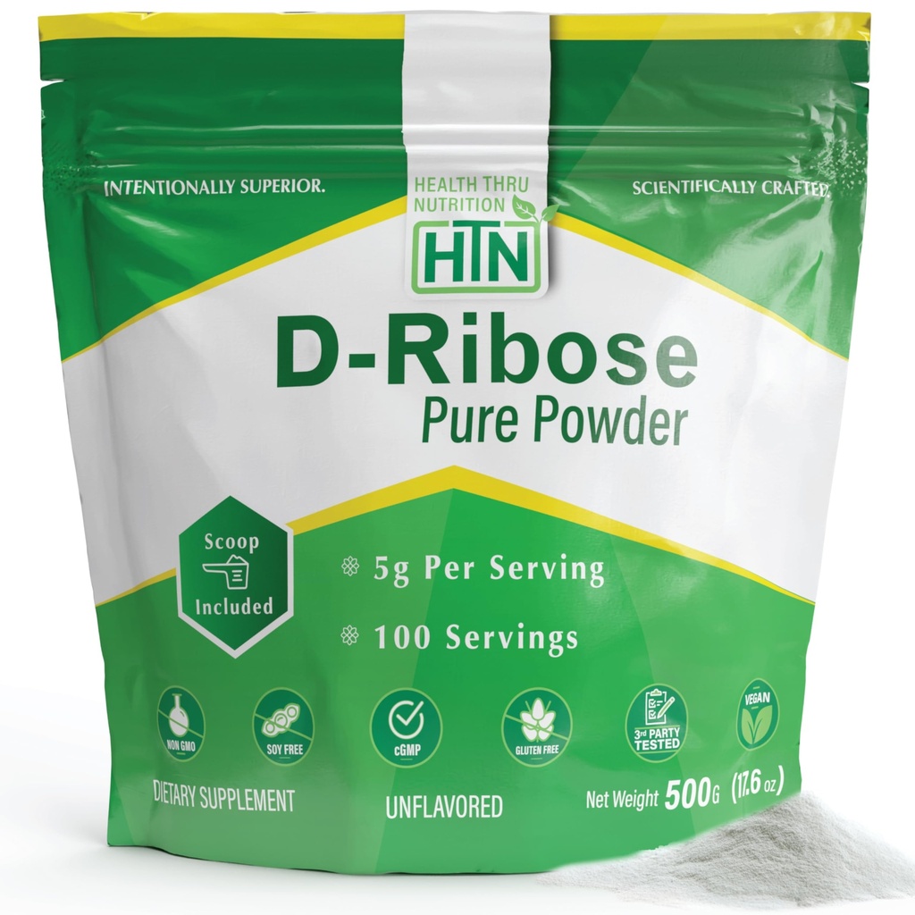 Health Thru Nutrition D-Ribose Pure Powder 500 Grams | 5 Grams Per Serving | Cellular Energy Support | Non-GMO Ribose Dietary Supplement (500g 17.6 oz)
