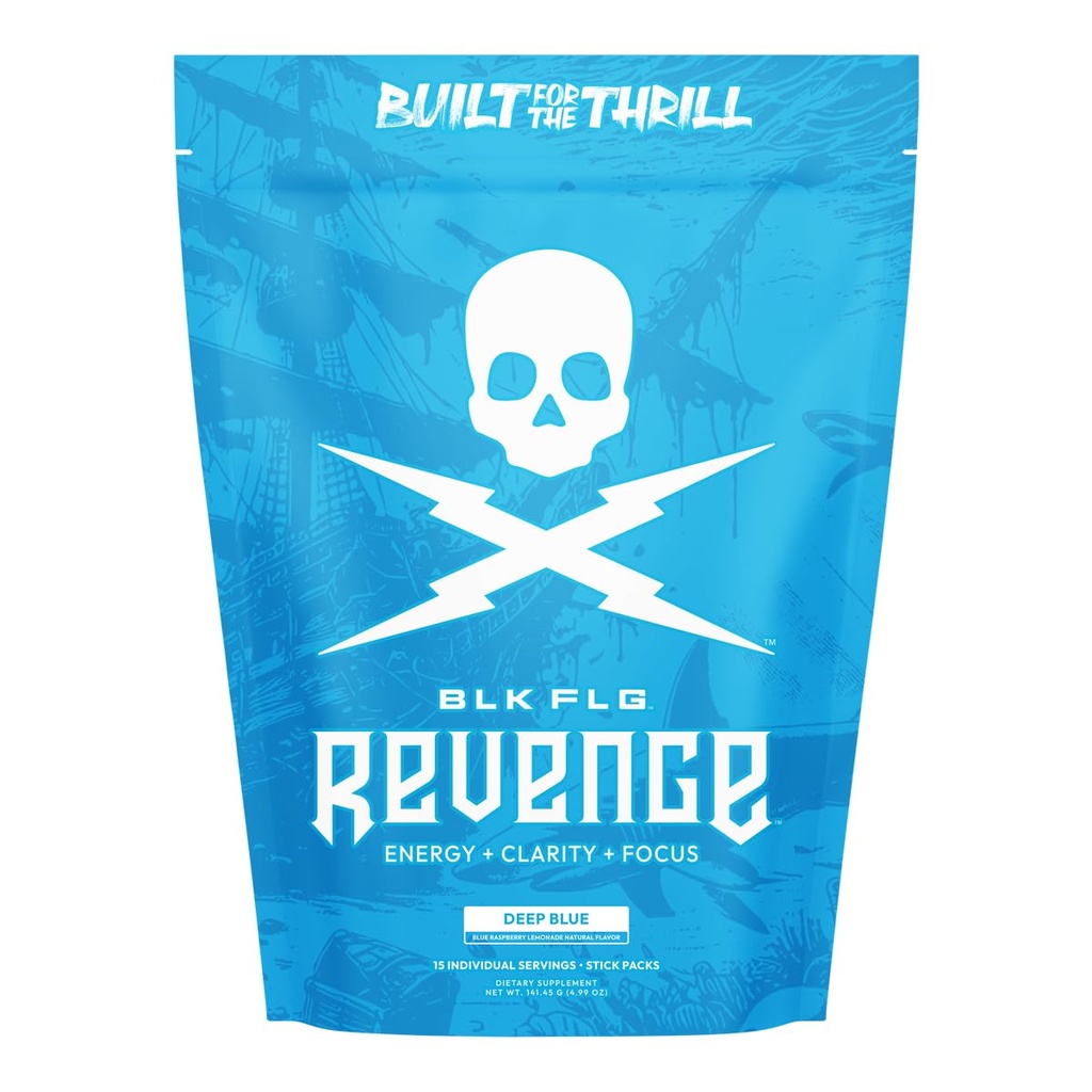 REVENGE BLK FLG Energy Drink Mix – Healthy Coffee Alternative with Natural Caffeine & Nootropics – Focus & Clean Energy Supplement – Sugar Free – 15 On-The-Go Stick Pack