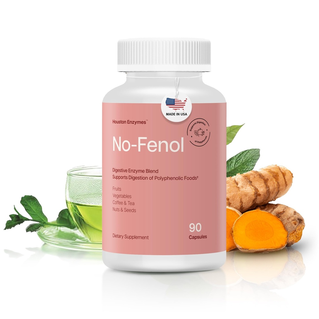 Houston Enzymes No- Fenol - fordøjelsesenzymer supplement til polyphenolholdig fordøjelse og frugter & vegetabilske fibre - fordøjelsesenzymer for kvinder og mænd (90 kapsler)