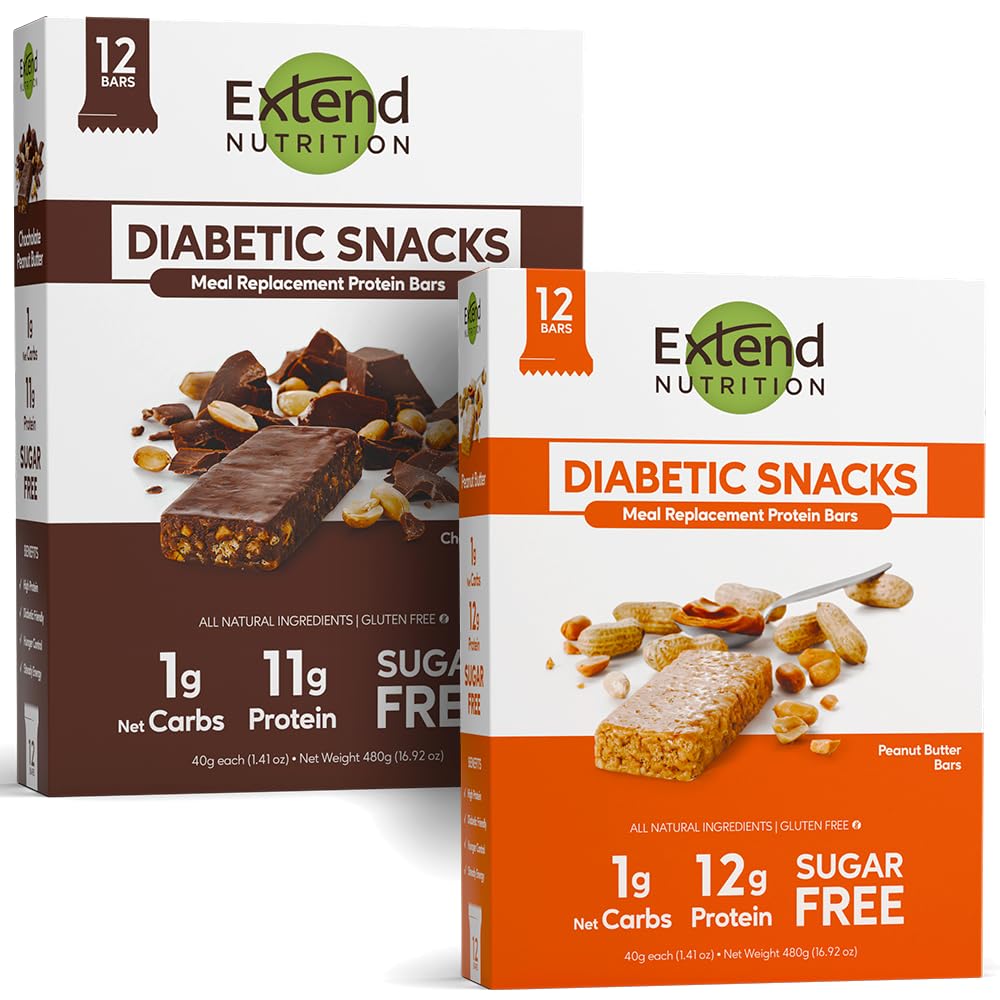 Extend Nutrition Power Pack: Sugar-Free & High-Protein Bars – Perfect Diabetic Snacks - Chocolate Peanut Butter & Peanut Butter, Low Carb, Keto-Friendly, Energy & Hunger Control!