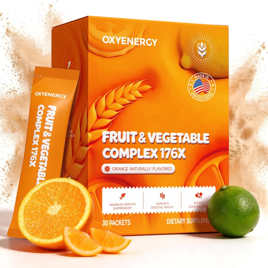 OxyEnergy Fiber Supplement Powder for Women & Men - Weight Loss & Gut Health, Prebiotics & Digestive & Relieve Bloating, Daily Fiber Powder Drink Mix, Orange Flavored 30 Packets