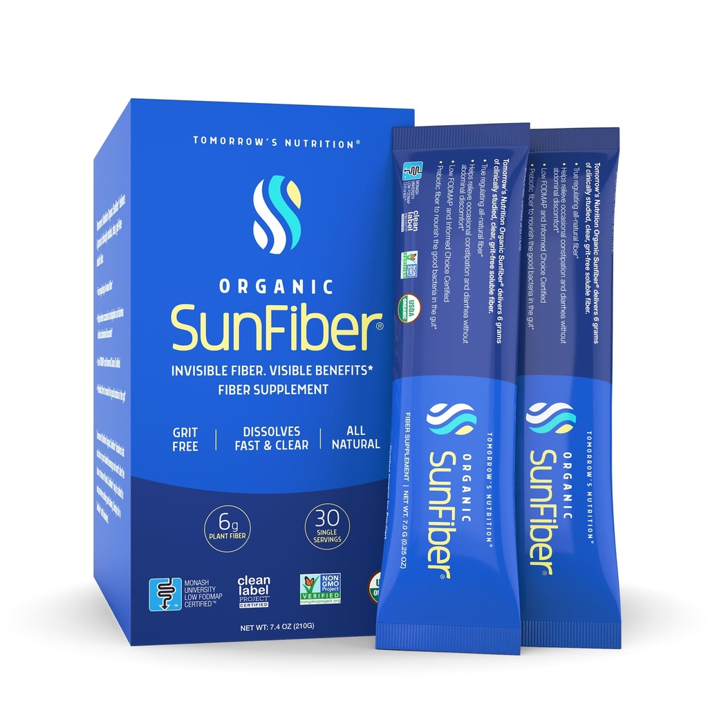 Tomorrow's Nutrition - Organic Sunfiber Stick Packs - Prebiotic Fiber Supplement for Digestive Health and Regularity - Low FODMAP & Gluten-Free - 30 Packets