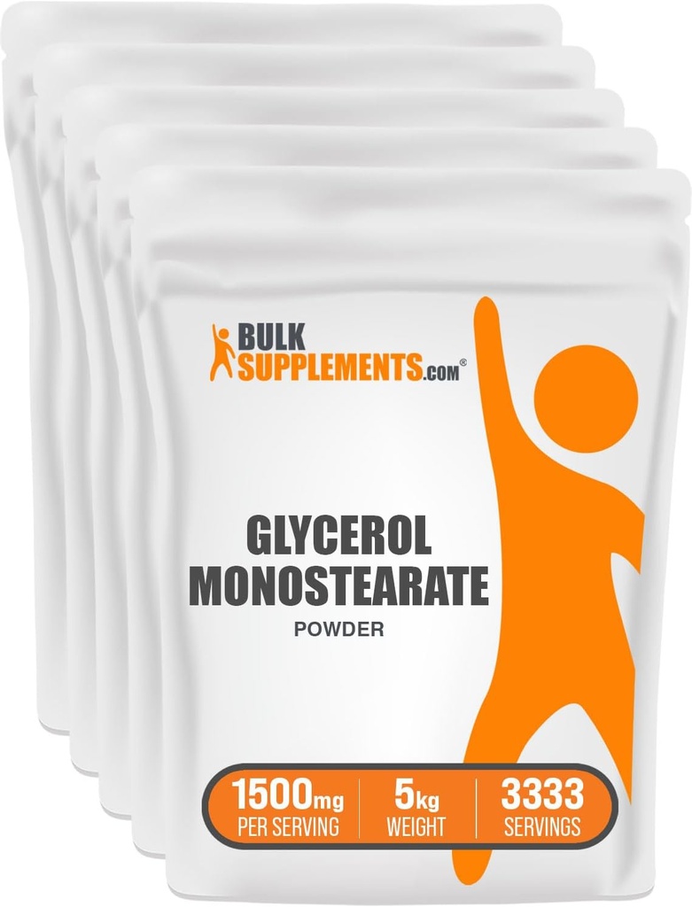 BulkSupplements.com Glycerol Monostearate Powder - Glycerol Powder, Glycerol Supplement, Energy Source - Food Grade, Gluten Free, 1500mg per Serving, 5kg (11 lbs) (Pack of 5)