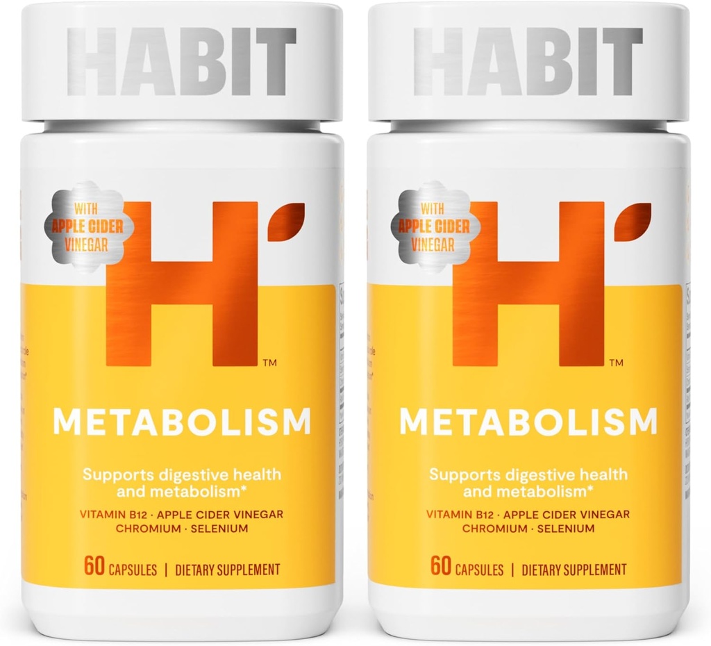 Habit Metabolisme Supplement 2 Pack (120 kapsler) - Understøtter fordøjelsessygdomme & Metabolisme, vitamin B12, Selen, Chrom, Apple Cider Vinagar, Vegan, Non- GMO