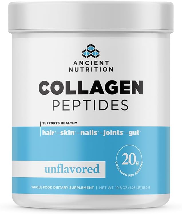 Ancient Nutrition Collagen Peptider, Collagen Peptider Powder, Unflavored Hydrolyzed Collagen, Understøtter sund hud, Joints, Gut, Keto og Paleo Friendly, 28 Servere, 20g Collagen pr Servering