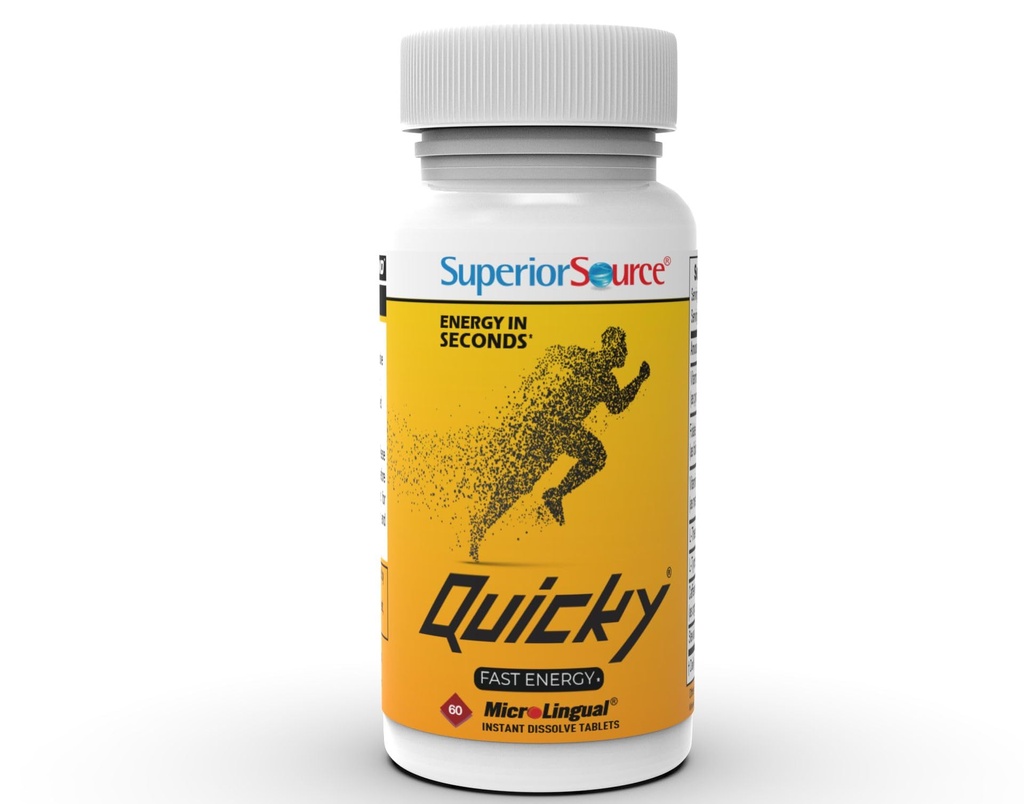 Superior Source Quicky Fast Energy, Organic Caffeine 25 mg, L-Theanine 50 mg, Focused Energy, Activated B12 500 mcg & B6 .5 mg, Quick Dissolve Sublingual Tablets, 60 Ct, GMP 3rd Party Tested, Non-GMO