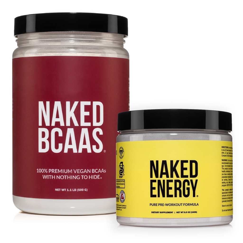 NAKED Vegan Energy and Performance Bundle Unflavored Energy Bcaas Amino Acids Powder