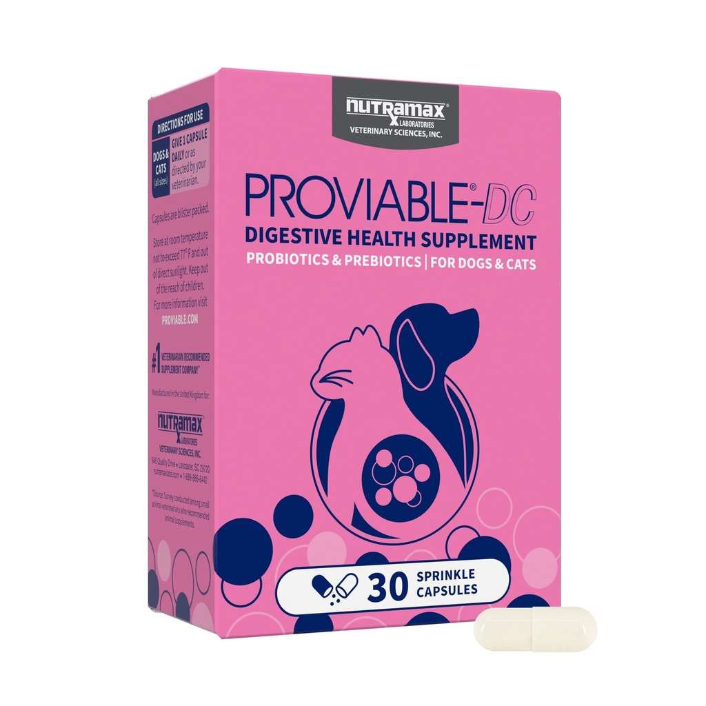 Nutramax Probiotika Probiotika til hunde og katte, Daglige fordøjelsessygdomme supplement med flere stammer af bakterier, Kat og hund Probiotika Plus Prebiotika, 30 kapsler