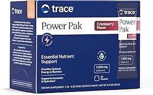 Trace Minerals Power Pak Multivitamin og Multimineral Pakninger - Elektrolyte Support - 1200 mg C-vitamin Plus 70 Cranberry Flavor - 30 Pakker