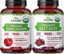 Zazzee Organic Anti Aging Healthy Heart Support Bundle | Antioxidant Rich USDA Organic Beet Root Extract Plus Pomegranate Extract Capsules | Non-GMO Vegan & ISO Lab Tested