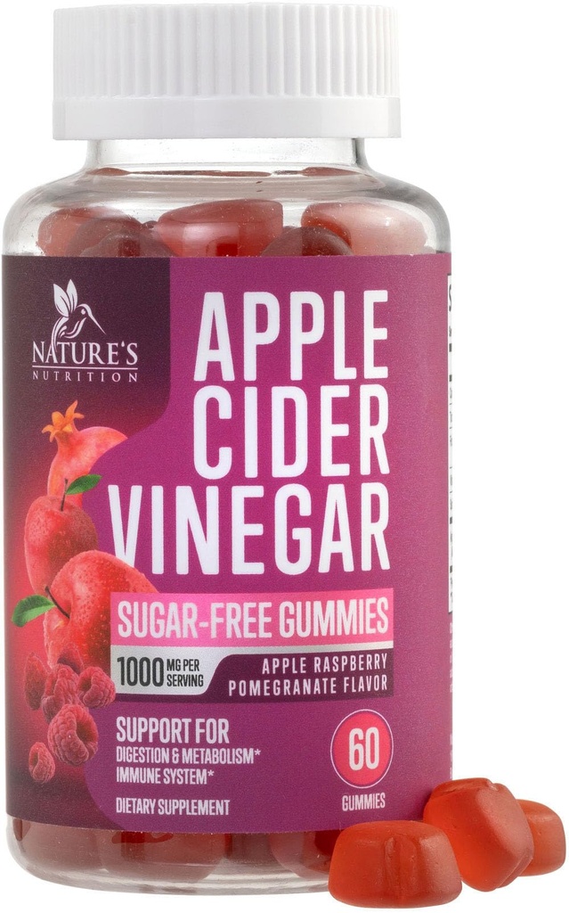Æblecider Vincitol Gummies 1000mg per servering - Sukker Free Max Strength ACV Gummies Supplement, Advanced Formel, Vitamin B12 Understøtter Metabolisme & Energi, Keto Friendly, Vegan, 60 Gummies