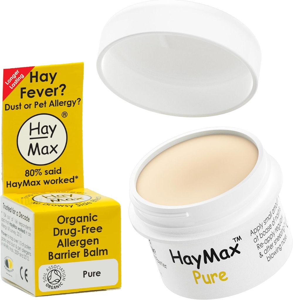 HayMax Allergen Barrier Balm - Pure 0.17 fl oz - Økologisk, Natural & Non- Drowsy Hay Fever & Allergy Relief Balm - Blocks Pollen & Andre Allergen Particles - Great for voksne, Børn & Gravide Kvinder