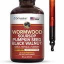 Dr.WellMe Wormwood Soursop Liquid Drops – 2 fl oz (60 ml) with Pumpkin Seeds, Black Walnut, Garlic, Triphala & Turmeric – Antioxidants & Natural Energy