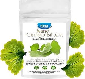 One Planet Nutrition Nano Ginkgo Biloba Powder 8 oz (227 Servings), Ginkgo biloba Extract, Nano for Enhanced Absorption, Improves Cognitive Function & Circulation, Non-GMO, Vegan, Gluten Free