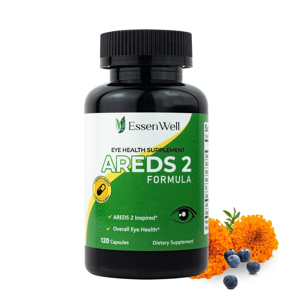 AREDS 2-120 Capsules + Multivitamin, Lutein and Zeaxanthin 20mg, 2-in-1 Eye Vitamin, Contains Vitamin C, D, E & Zinc