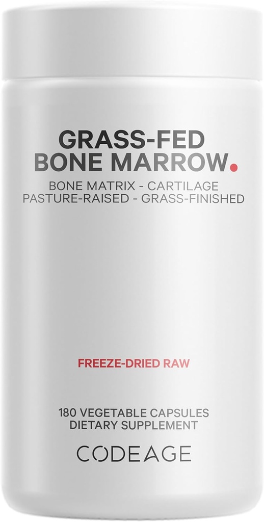 Kodeage Grass- Fed Bone Marrow Supplement - Frysetørret, ikke-deaktiveret Oksekød Bone Matrix & Cartiage - 1500mg per servering, 180 kapsler