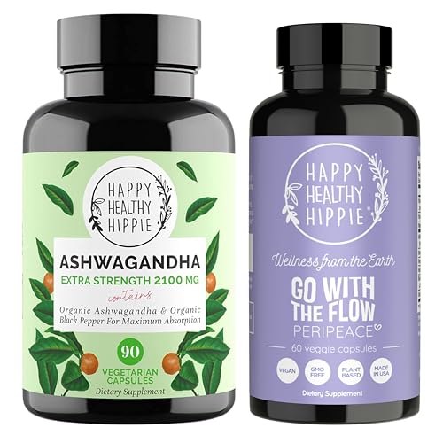 Happy Healthy Hippie PeriPeace Supplements for Women & Organic Ashwagandha Capsules