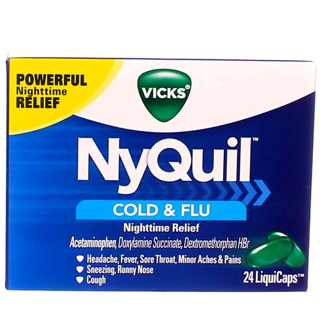 Vicks NyQuil Cold & Flu Nighttime Relief LiquiCaps 24 ea (Pack of 4)