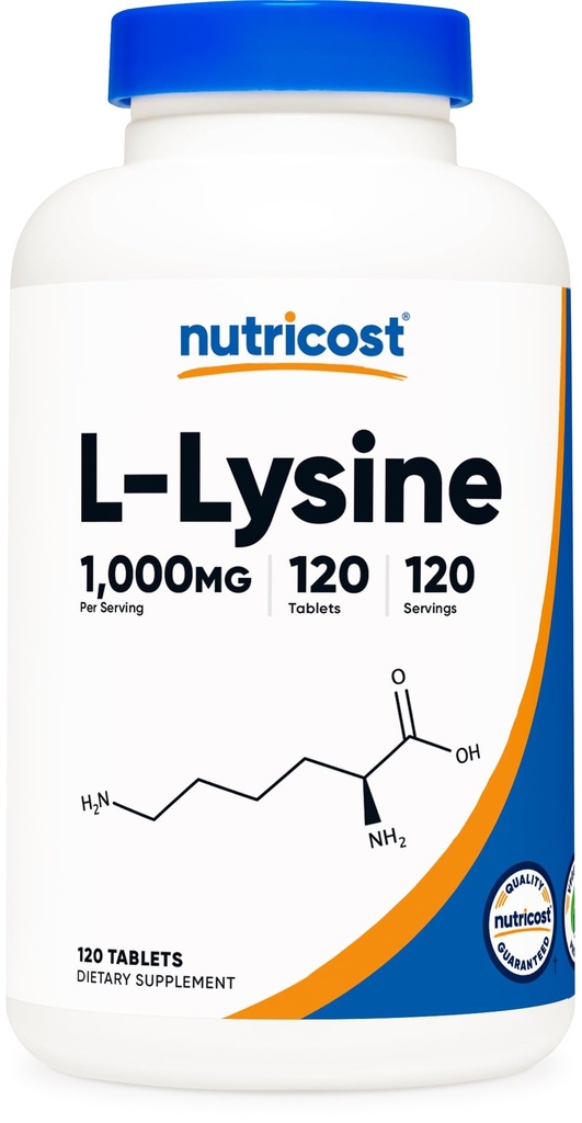 Nutricost L- Lysin 1000mg, 120 tabletter - Gluten Free, Non- GMO, og Vegetarisk Friendly