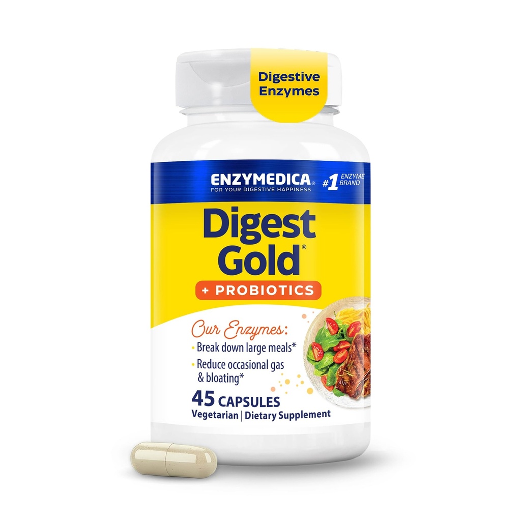 Enzymedica Digest Gold + Probiotika, 2-in-1 Formel for Gut Health, fordøjelsesenzymer & 1 milliarder aktive probiotiske kulturer, 45 greve (FFP)