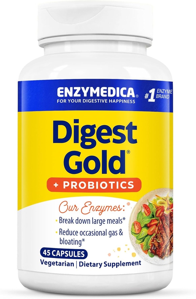 Enzymedica Digest Gold + Probiotika, 2-in-1 Formel for Gut Health, fordøjelsesenzymer & 1 milliarder aktive probiotiske kulturer, 45 greve (FFP)