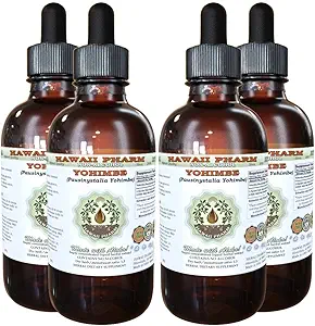 Hawaii Pharm Yohimbe Alkohol- Free Liquid Extract, Yohimbe Liquid (Pausinystalia Yohimbe) Tørret Bark Glycerite Natural Herbal Supplement, USA 4x4 fl.oz