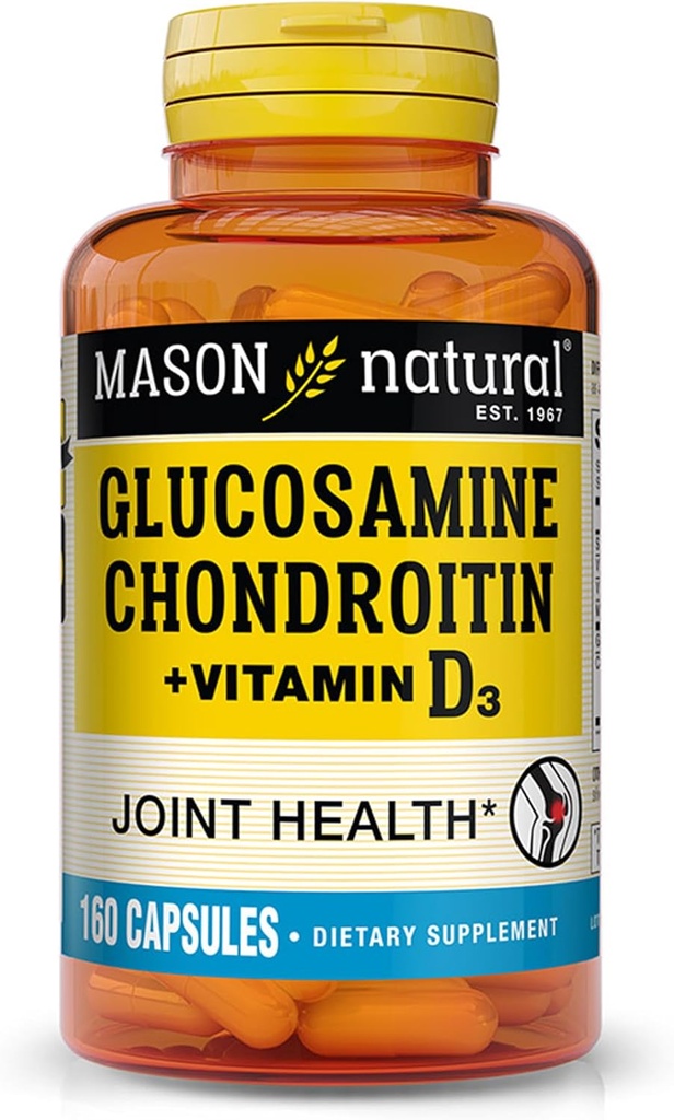 MASON NATURAL Glucosamine Chondroitin Plus D3-vitamin - understøtter fælles og bone sundhed, forbedret mobilitet og fleksibilitet, 160 kapsler