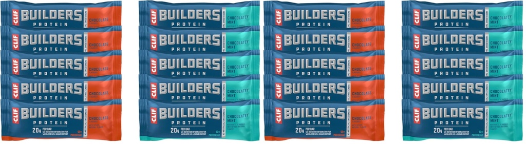 CLIF BUILDERS Protein Bars - Chocolate Mint and Chocolate Flavor - Variety Pack - 20g Plant Based Protein - Gluten Free - Non-GMO - Low Glycemic - No Artificial Sweeteners - 2.4 oz. (10 Count)