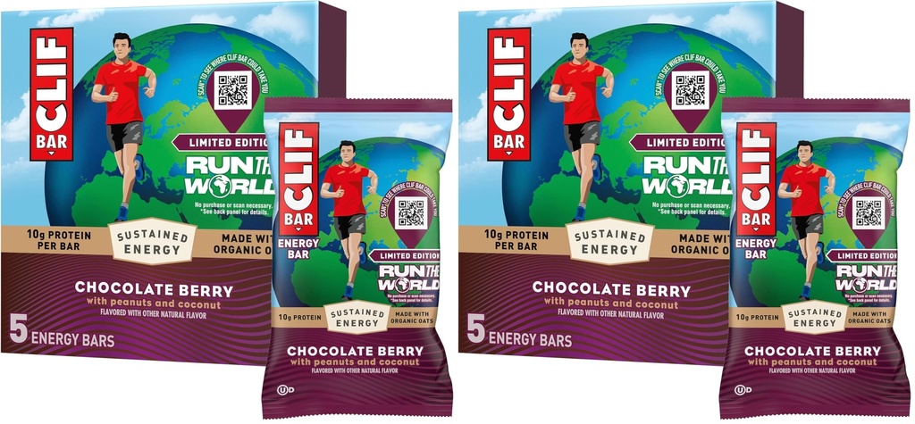 CLIF BAR – Energy Protein Bars – Limited Edition Run the World - Chocolate Berry - Made with Organic Oats - Energy Bars - Non-GMO (10 Pack)