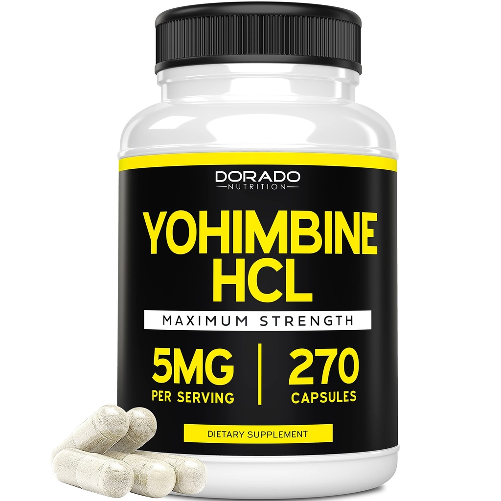 Yohimbin HCL 5mg for mænd og kvinder (270 kapsler) Mere potent end Yohimbe Bark pulver - Kvalitet garanti - Tredjeparts testet for potens & renhed - Vegan, Gluten Free & Non- GMO - USA Made
