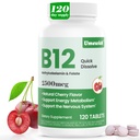 Vitamin B12 Methylcobalamin Sublingual 2500 mcg - Quick Dissolve Under Tongue Cherry Flavor for Cellular Energy Support, Energy Metabolism, Nervous System Health(4-Month Supply)