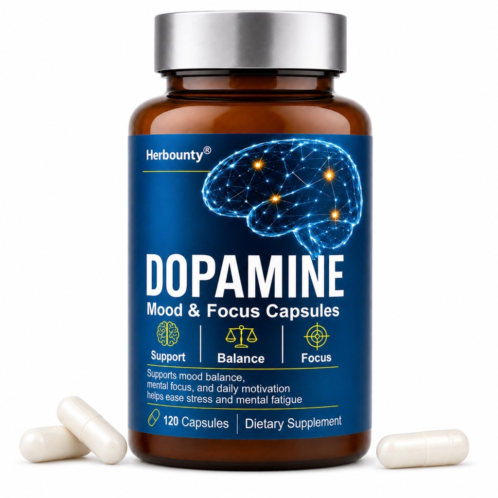 Dopamine Brain Food 120 Count, 650 mg L-Tyrosine Supplement | Dopamine Supplement, Mood Balance, Focus Memory Motivation Energy Support, Vegan Capsules