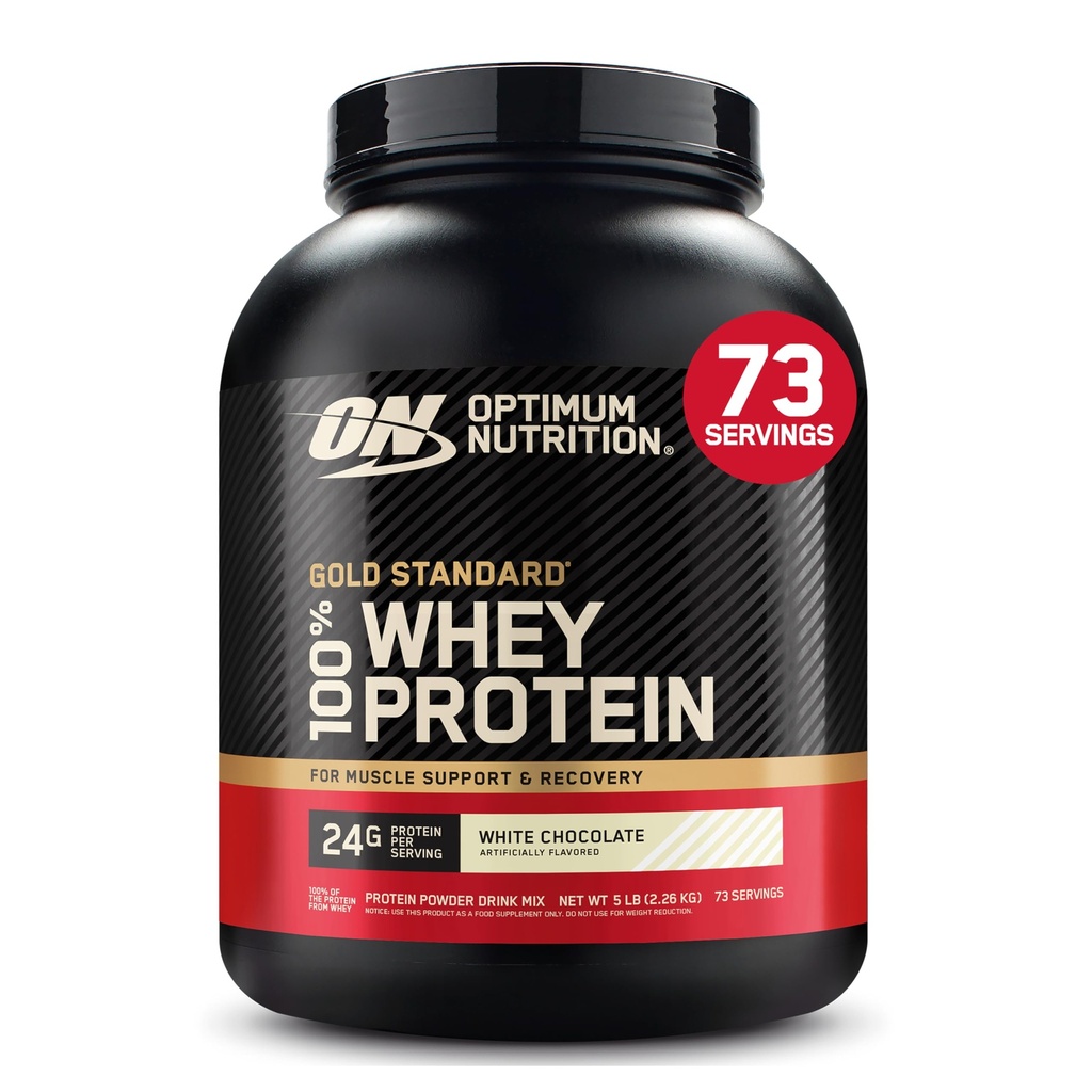 Optimum Nutrition Gold Standard 100% Whey Protein Powder, White Chocolate, 5 Pund (Packaging May Vary)