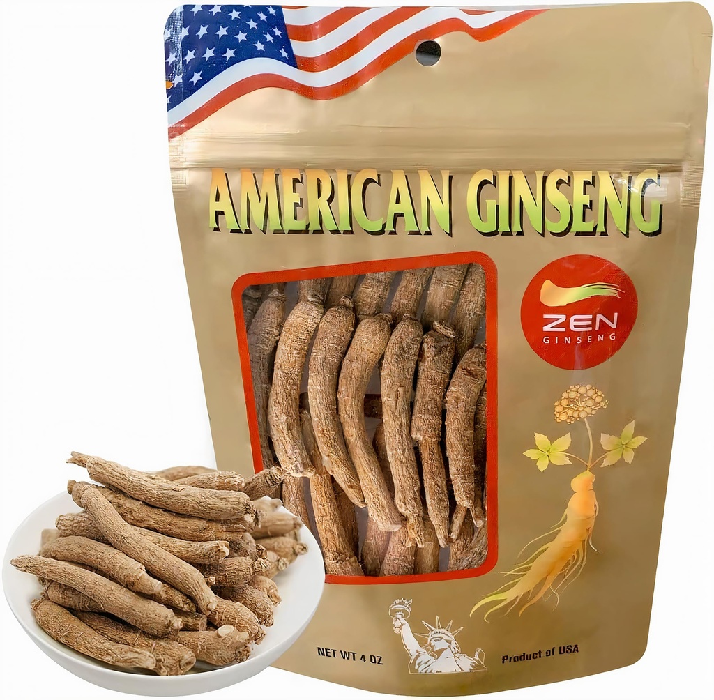 Zen Ginseng - 4 oz Bag af American Wisconsin Ginseng Root - Non-GMO, Gluten Free. Tilføj denne Ginseng i suppe, te, kaffe, saft, Smoothies og bagning (Small Long Root 4 oz Bag)