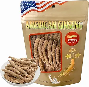 Zen Ginseng - 4 oz Bag af American Wisconsin Ginseng Root - Non-GMO, Gluten Free. Tilføj denne Ginseng i suppe, te, kaffe, saft, Smoothies og bagning (Small Long Root 4 oz Bag)