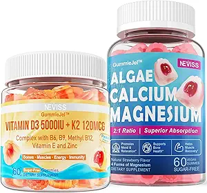NEVISS D3 5000IE + K2 (MK- 7) 120mcg + Calciumsupplement 600 mg, Alger Calcium Magnesium 2: 1