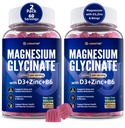 Magnesium Glycinat 500 mg / 250 mg for voksne Teens - Plus D3, B6 & Zink - Magnesium Glycinat Gummies, Høj Absorption - Støtte til afslapning, hjerne, ben og immunitet - Sukker fri - 120Cts