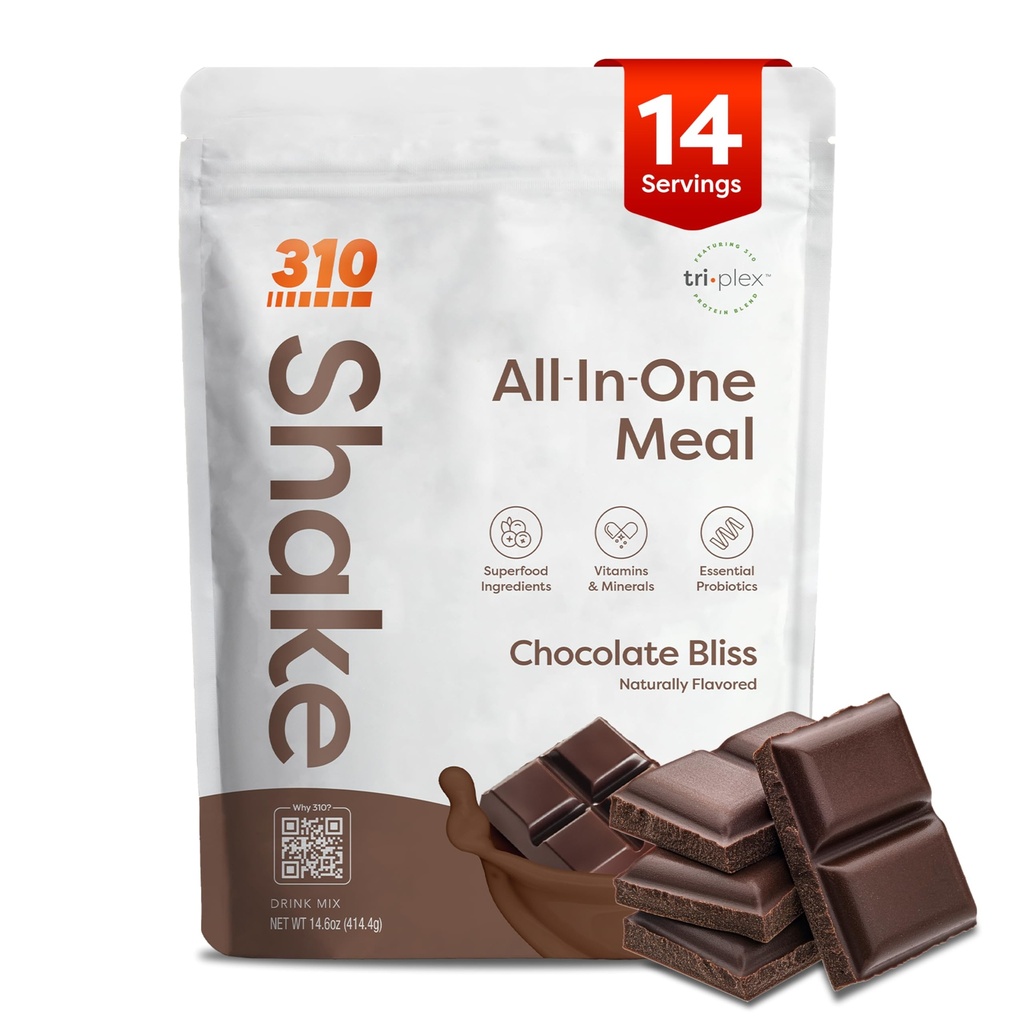 310 Nutrition All- In- One Meal Erstatning Shake Powder - Plantbased Protein Smoothie Blend w / High Fiber, Probiotika & Adaptogens - Low Carb, Vegan, Keto & Paleo Friendly - Chocolate Bliss - 14 Srv