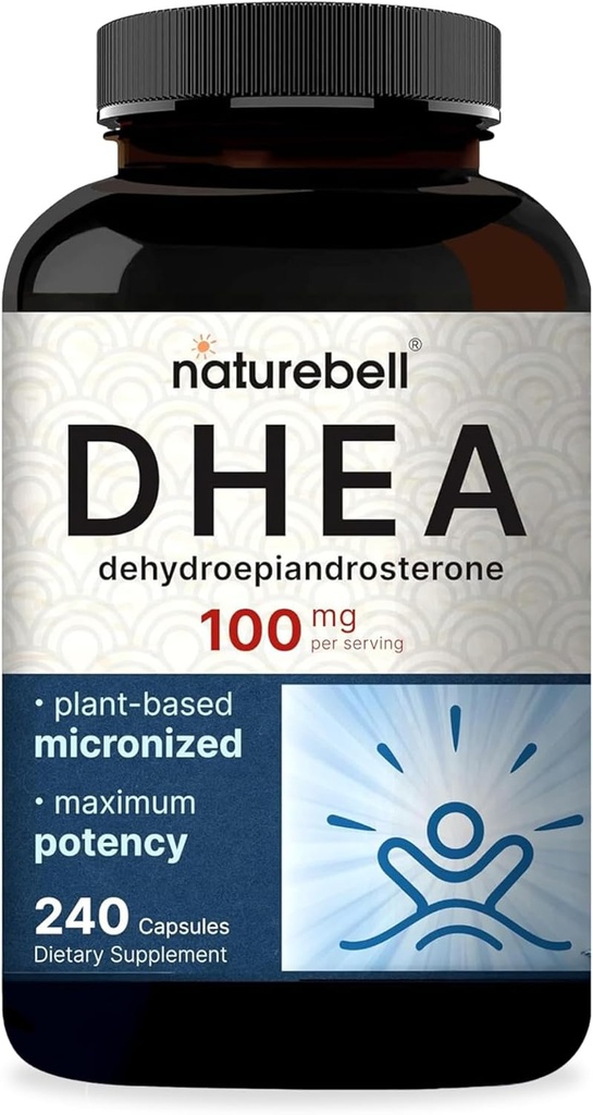 NatureBell DHEA 100mg, 240 kapsler; Max Strength, Mikronized Grade for Better Absorption - understøtter energi niveau, Metabolisme, og sund aldring for mænd og kvinder - ikke-GMO, Lavet i USA