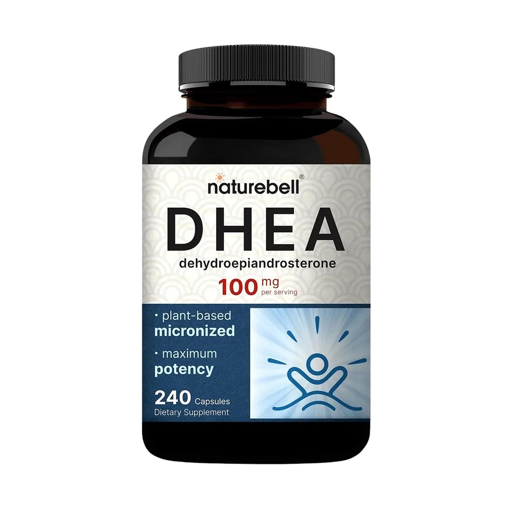 NatureBell DHEA 100mg, 240 kapsler; Max Strength, Mikronized Grade for Better Absorption - understøtter energi niveau, Metabolisme, og sund aldring for mænd og kvinder - ikke-GMO, Lavet i USA