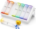 Ugentlig Pill Organizer 2 gange om dagen, KOVIUU Stor Travel Pill Box 7 dag, Am Pm to gange daglig Pill sag med roterende håndtag, Pill Holder Container for Vitamin, Medicin, Supplement, Translucent- White