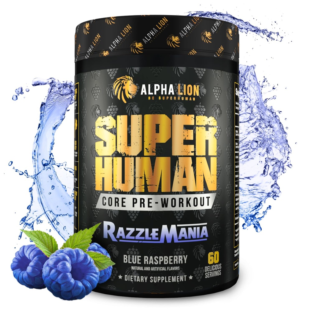 LEONA LION Core Pre Workout med Creatin for Performance, Beta Alanine for Muscle, L- Citrullin for Pump & Tri- Source Coffein for Sustained Energy (60 Serveringer, Razzle Mania)