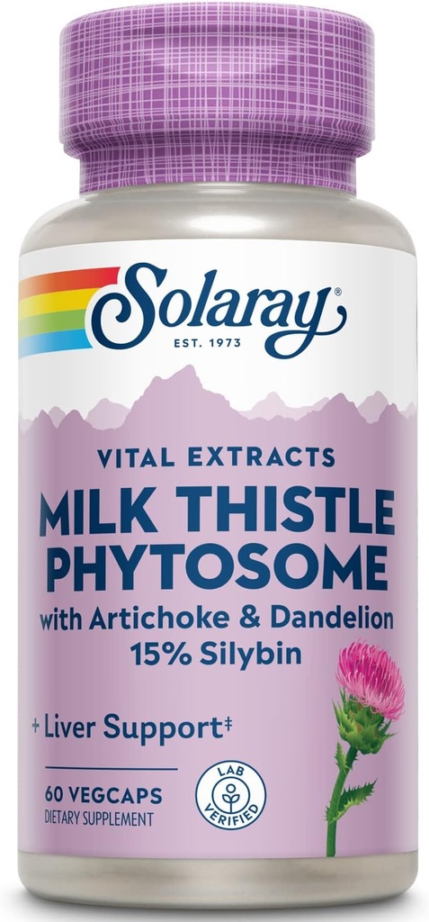 SOLARAY Mælk Thistle Phytosome med Artichoke, Mælkebøtte, og Ginger - Milk Thistle Extract Supply 15% Silybin - Lever supplement - 60-dag garanti, Lab Verified - 60 Servere, 60 VegCaps