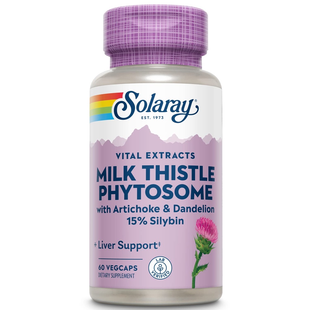 SOLARAY Mælk Thistle Phytosome med Artichoke, Mælkebøtte, og Ginger - Milk Thistle Extract Supply 15% Silybin - Lever supplement - 60-dag garanti, Lab Verified - 60 Servere, 60 VegCaps