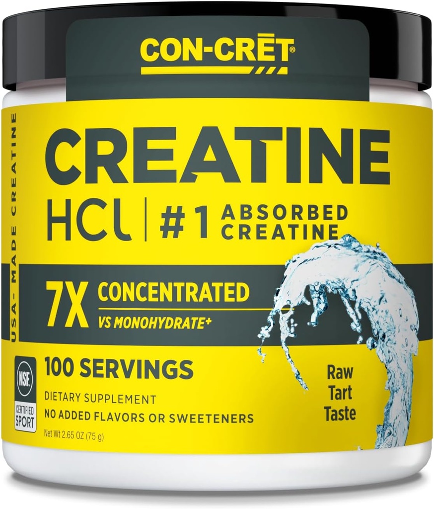 CON- CRET Creatin HCl Pulver • 124; Muskel, Kognitiv, Cellular Energy Support • 124; Ingen Bloating eller Cramps • 124; USA Made & NSF Certified • 124; Ikke flavored (100 Servering)