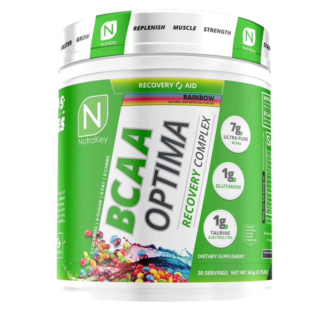 NutraKey BCAA Optima Post Workout Inddrivelse Complex, Ingen sukker, Ingen Carb, Inddrivelse Støtte, Rainbow