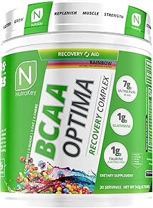 NutraKey BCAA Optima Post Workout Inddrivelse Complex, Ingen sukker, Ingen Carb, Inddrivelse Støtte, Rainbow