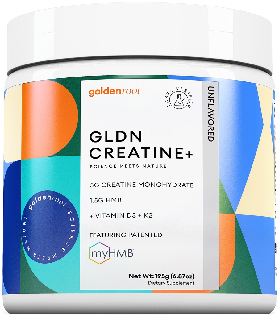 GLDN Creatin - Creatinine monohydrat med HMB for vedvarende muskelstøtte og inddrivelse med vitamin D3 og K2 for ben og fælles sundhed - Designet til kvinder og mænd - Unflavored Powder - 30 Serve